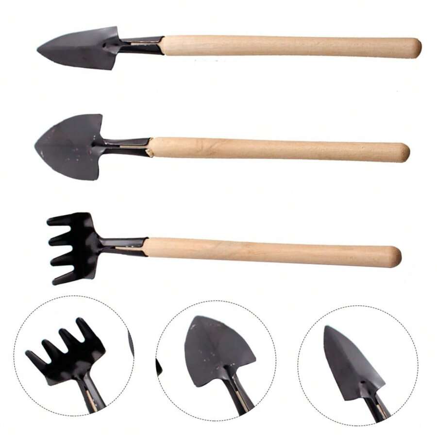 3pcs Mini Gardening Tool Set - Shovel/Rake/Trowel, Succulent Planting Tools, Gardening Supplies - Three-piece Pack - View 1