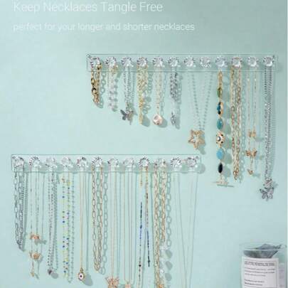 1 قطعة منظم عقود معلق على الحائط من الأكريليك مع 12 خطاف، هدية مثالية للفتيات والنساء لتخزين وعرض العقود والأساور والخلاخيل والخواتم، عيد الحب وعودة إلى المدرسة
