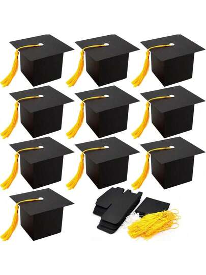 20pcs Graduation Cap Gift Box, Black Box With Gold Tassel, Desktop Decor, Suitable For Graduation Season, Graduation Party, Graduation Gift Packaging