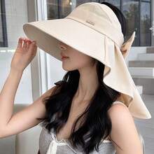 1pc New Large Brim Sun Hat For Women, Face & Neck Protection, UV Blocking, Bowknot Decor Bucket Hat,Accsesories - Multicolor - View 2