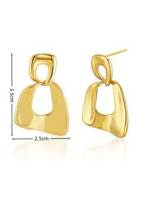A Pair Of Simple, Glossy, Golden Geometrically Irregular Drop Earrings For Women Everyday Wear - Gold - View 2