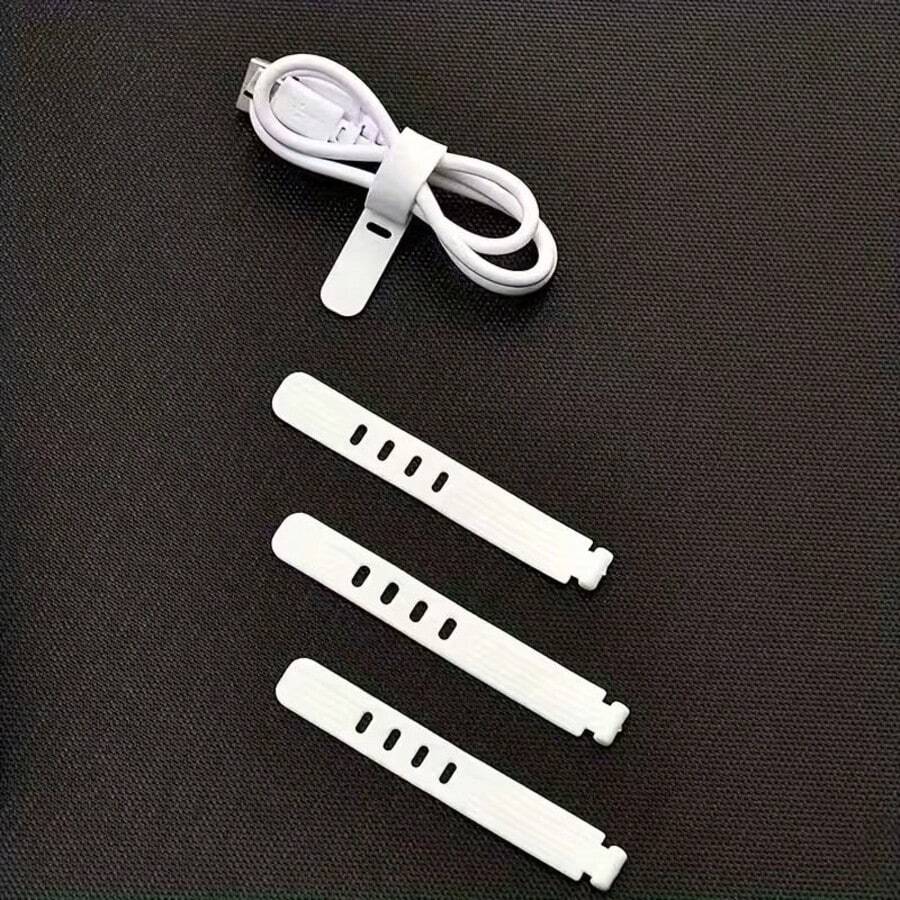 5/10pcs Silicone Cable Ties, Anti-Lost/Earphone & Charger Cable Organizer, Suitable For Lightning/Type-C/E-Reader, Desktop Cable Management - White - View 1