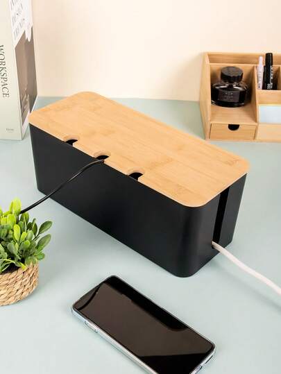 This Bamboo-Covered Cable And Socket Organizer Is Suitable For Concealing Cables And Sockets, And Also For Organizing Messy Cables And Power Strips On An Office Computer Desk. Available In Two Colors: Black And White. Dimensions: (12.68/5.39/5 Inches)