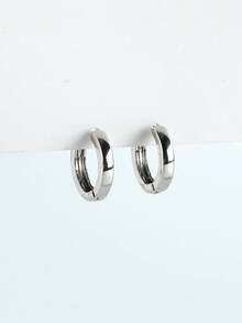 2 piezas Pendientes de aro de metal con tono plateado minimalista y versátil - Plateado - Ver 3