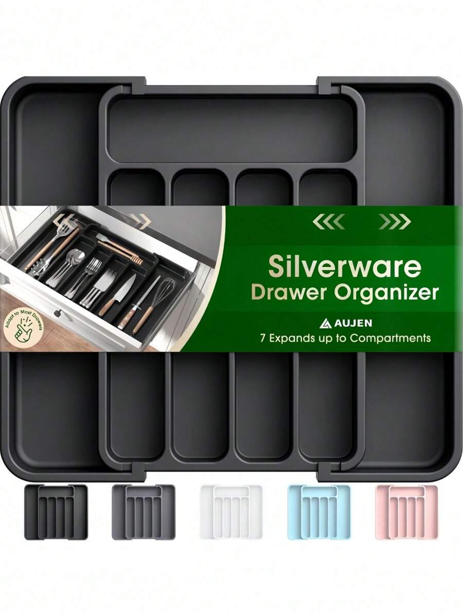 1pc Large Kitchen Utensil Organizer Rack With Expandable Drawer, Adjustable Cutlery Tray Holder For Storing Knives, Forks, Spoons And Spatulas