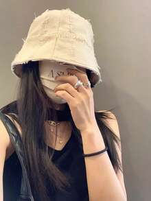 1pc Women's Bucket Hat, Fringed Plaid Pattern, Sun Protection, Letter Embroidery, Flattering Bucket Hat, Spring/Summer/Autumn - Multicolor - View 5