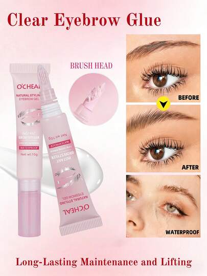 Cola para Sobrancelhas Transparente, Gel Modelador de Sobrancelhas Transparente de Fixação Instantânea e Poderosa, Manutenção e Levantamento Duradouros por 24 Horas, Pente de Estilização Embutido, Maquiagem Durável o Dia Todo