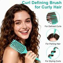 Curly Hair Brush, Curl Defining Brush With Soft Boar Bristles Detangling Tangled Glides, Wide-Teeth Design Effortlessly Shaping &Amp; Defining Curls, Curling Definer For Wet &Amp; Dry Hair (Green) - Màu sắcG - Xem 3