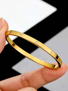 1件/3件装极简不锈钢链手链/四叶花水钻设计金色手镯，男士奢华日常商务休闲叠戴配饰，情人节专属礼物 - 金色 - 查看 10