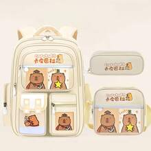 3pcs Fashion Capybara Themed Backpacks With Adjustable Shoulder Straps - Durable Nylon Material, Zipper Closure, Polyester Lining, Printed Design - Perfect Gift For Capybara Lovers, Travel Backpack, Shoulder Bag, Storage Bag, Handbag Gift, Back To School Essential - Rectangle - View 8