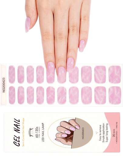 一盒20片装，天然持久经典DIY多色波浪纹美甲凝胶贴纸，UV固化美甲凝胶贴纸，易于佩戴和卸除