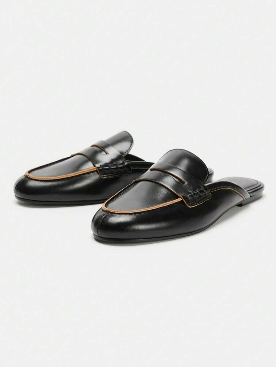 2026 Spring/Summer New Women Shoes, Suede Peep Toe Loafers - Black - View 1