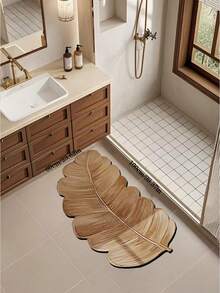 1pc Premium Gold Leaf French Style Carpet, Luxury Faux Leaf Carpet, Exquisite Minimalist INS Style Silica Gel Mat, Quick-Drying, For Bathroom, Toilet, Entryway, Kitchen, Corridor, Easy To Clean, Bathroom Rug, Toilet Mat - Multicolor - View 14