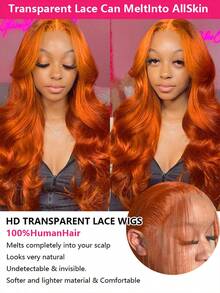 250% Density Ginger Orange 13x4 Lace Front Wigs Human Hair Pre Plucked With Baby Hair 350 Color Body Wave HD Transparent Lace Front Human Hair Wigs For Women Ear To Ear Long Hairline - S350 - 查看 5