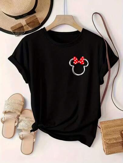  Disney Authorized Ladies' T-Shirts, Girls' Short-Sleeved Girls' Tops, And New Beautiful Printed Four Seasons Casual Round Neck Clothes.