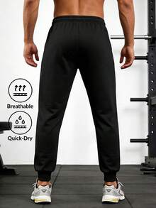男士休闲多功能运动修身抽绳裤，适合春夏穿着，可用于通勤、运动训练、跑步、户外徒步、健身慢跑、锻炼和日常穿着。 - 黑色 - 查看 2