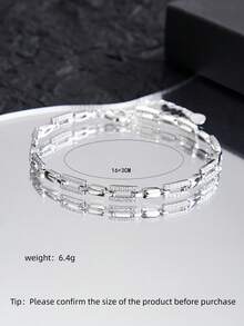 1pc Cubic Zirconia Fully Paved White Gold Plated Luxury Hip Hop Bracelet, Suitable For Daily Wear And Party Gift - Silver - View 4