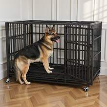 VOWNER Heavy Duty Indestructible Dog Crate, High Anxiety Dog Crate, Escape Proof Dog Cage Kennel With 4 Lockable Wheels, Double Sturdy Locks, Double Door And Removable Tray Design, For Large Dogs - 黑色 - 查看 8