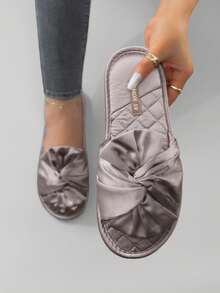 Elegant Faux Silk Twist Bow Comfortable Ladies' House Slippers - Dusty Purple - View 2