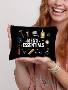 "Men's Essentials" Lined Storage Bag, Vintage Hand-Drawn Men's Items Double-Sided Print Makeup Bag, Travel Toiletry Bag With Lining, Multi-Functional Organizer, Diy Categorized Storage, Business Gift, Ideal For Toiletries, Cosmetics, Razors,Suitable For Everyday Use, A Vacation Essential, And A Birthday Gift For Dad, Grandpa, Or Any Man. A Casual Makeup Bag With A Playful Design And Durable Zip Closure - View 16