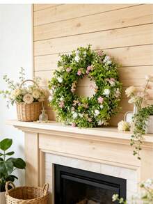 18 Inch Colorful Artificial Flower Wreath, Suitable For Wall, Window, Door Decor, Wedding Decoration, 45cm Seasonal Wreath - Dark Green - View 7