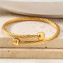 18k Gold Twisted Cable Cuff Bracelet For Women, Minimalist Adjustable Open Bangle, Jewelry Gift - Gold - View 5