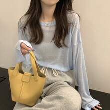 New For Summer! UV Protection, Long Sleeve, Thin, Girly, Simple, Oversized T-Shirt For Women. Sheer, Perfect For Underwear, Unique Design, Casual, Stylish Top. - ブルー - 查看 2