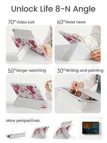 Una funda trasera de cristal transparente acrílico con un lindo patrón de flores y mariposas de dibujos animados, a prueba de golpes, adecuada para iPad de 7.a, 8.a y 10.a generación (10.2 pulgadas), con ranura integrada para lápiz, compatible con la función de suspender/activar, una opción de regalo ideal - Multicolor - Ver 6