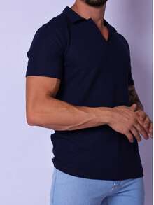 Italian Polo Shirt Made Of Knit Fabric With Elastane. - 藏蓝色 - 查看 4