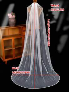 1pc 2m Handmade Beaded Bridal Veil, Elegant Trailing Veil For Wedding Ceremony, Wedding Photography Prop, Cathedral Wedding - Multicolor - View 8