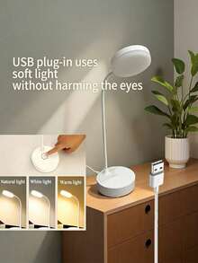 1pc White LED Round Base Button Lamp, Eye-Caring Reading Light, LED Desk Lamp, Desk Lamp, Chargeable/Plug-In, 3 Color Temperatures, Suitable For Dorm, Bedroom, Home, Christmas, Easter, Night Light, Lampshade, Reading Lamp, Bedroom Lighting, Desk Lamp, Reading Light, Reading, Office Supplies, Bedroom, Light, Battery Capacity: 800mAh - Desk Lamp - View 9