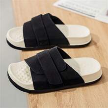 Unisex minimalistische Mode Große Größen Offene Zehe Slide Sandalen, Weiche Sohle Badezimmer Strandpantoffeln für Innen-/Außenbereich, Bequeme Lässig leichte rutschfeste Flip-Flops - Schwarz - Übersicht 3