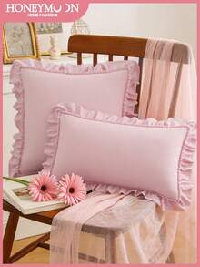 1 pieza Funda de almohada acolchada con volantes estilo francés romántico (no incluye el relleno de la almohada), funda de almohada decorativa romántica exquisita para dormitorio/dormitorio/sofá/sillón, regalo para seres queridos, certificado Oeko-Tex - Rosa - Ver 2