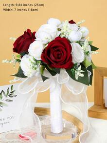 Bó hoa cưới pha lê hình trái tim 10 inch, nơ ren, hoa hồng lụa, phụ kiện trang trí lễ cưới, quà tặng tốt nghiệp, dạ hội. - Nhiều màu - Xem 39