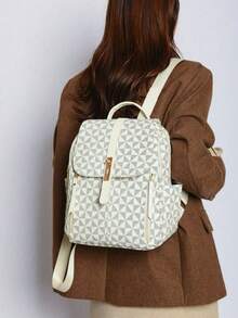 Women's Anti-Theft Geometric Pattern PU Soft Leather Backpack, Multifunctional Fashion Daily Bag, Multi-Pocket Lightweight Travel Bag, Large Capacity Minimalist Bookbag, Convenient Backpack Suitable For Students, Nurses, Teachers, Business Professionals, Travel, Commuting, Shopping, Office, Dating, Hiking, Training, Work, Birthday Gift, Holiday Gift - 彩色 - 查看 7