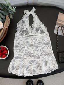 性感蕾丝边吊带背心，春夏独特叠穿单品 - 白色 - 查看 7