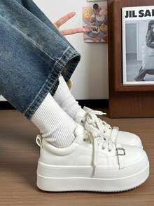 2026 Spring New Ugly Cute Big Head Bread Casual Platform Sneakers, Women Thick Sole Small White Shoes - White - View 3