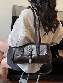 Niche Retro Maillard Brown Handbag, New Arrival High-End Sense Shoulder Bag, Versatile Underarm Bag, Baguette Bag, Cross-Border - Coffee Brown - View 3