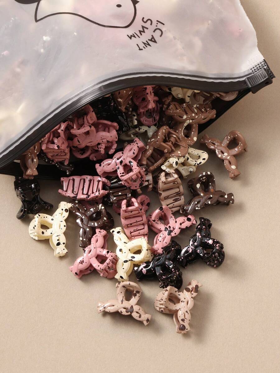 10/20/30pcs Retro Splatter Twist Small Hair Claw Clips, Cute Minimalist Hair Claw Bangs Clamp For Women - Multicolor - View 1
