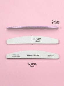 5/Pcs Professional Crescent Shape Nail Files, Nail Supplies,Nail Tools,Nail Art Tools,Back To School,Nails,Nail Tools For Press On Nails - 淺灰色 - 查看 6