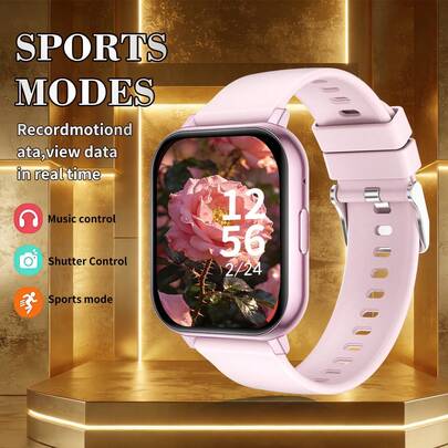 男女通用智能手表，卡路里追踪，多种运动模式，音乐控制，遥控拍照，无线通话，自定义表盘，通知提醒，闹钟，天气预报，USB充电，多功能智能手表