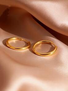 RAYQUEEN 1 Pair Stainless Steel Minimalist Fashion Versatile Gold Circle Stud Earrings, Suitable For Daily Wear - Yellow Gold - View 3