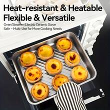 3-Piece Stainless Steel Food Storage Container Set - Leak-Proof, Reusable, Dumpling Plate, Food Storage Container, Baking Tray, Stackable Kitchen Storage Boxes, Suitable For Fruits, Meats, And Vegetables, Ideal For Outdoor, Camping, And Home Use, Easy To Clean, Stackable Kitchen Storage Containers, Suitable For Refrigerators - Multicolor - View 5