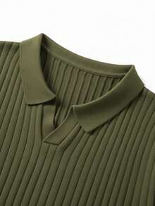 Camiseta de punto casual de manga corta y unicolor para hombre - Verde militar - Ver 5