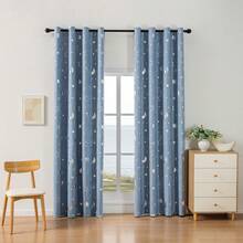 1pc Minimalist Coated Composite Star & Moon Foil Blackout Thermal Insulated Curtain For Bedroom, Living Room, Balcony, Study - Baby Blue - View 1