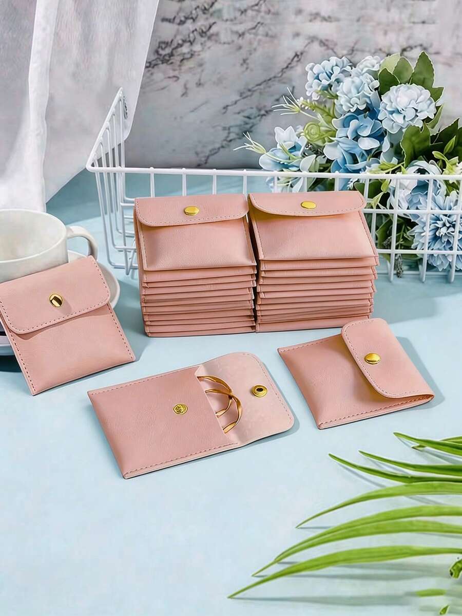 1/5/10 piezas Bolsas de joyería de piel sintética con cierre a presión - Bolsas de regalo de lujo para aretes, collares, pulseras y anillos - Perfectas para almacenamiento y combinación, bolsas de terciopelo cuadradas con cierre a presión, bolsas de joyería de terciopelo, bolsas de regalo de tela, bolsas de embalaje de regalo de collar y pulsera de caramelo, regalo del Día de San Valentín