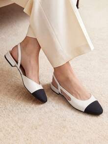 Women Slingback Flats Low Heel Slip-On Dress Ballet Flats Square Toe  Lady Elegant Casual Commute Wedding Party Work Color Blocking Flats Shoes - 白色 - 查看 3