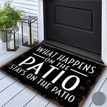 Vintage-Style Black Welcome Mat-Featuring The Slogan "What Happens On The Patio, Stays On The Patio"-Machine-Made, Washable, Non-Slip, And Portable; A Premium, Durable, Non-Slip, And Absorbent Indoor/Outdoor - White - View 2