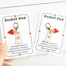 Móc khóa hình thỏ dễ thương (1/2 chiếc), kèm thiệp chúc mừng, thích hợp cho tiệc chủ đề động vật, Ngày của Cha, Ngày của Mẹ, sinh nhật, Ngày Nhà giáo, quà tặng khai giảng/tốt nghiệp, bùa may mắn. - Nhiều màu - Xem 1