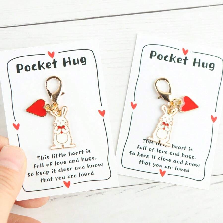 Móc khóa hình thỏ dễ thương (1/2 chiếc), kèm thiệp chúc mừng, thích hợp cho tiệc chủ đề động vật, Ngày của Cha, Ngày của Mẹ, sinh nhật, Ngày Nhà giáo, quà tặng khai giảng/tốt nghiệp, bùa may mắn. - Nhiều màu - Xem 1